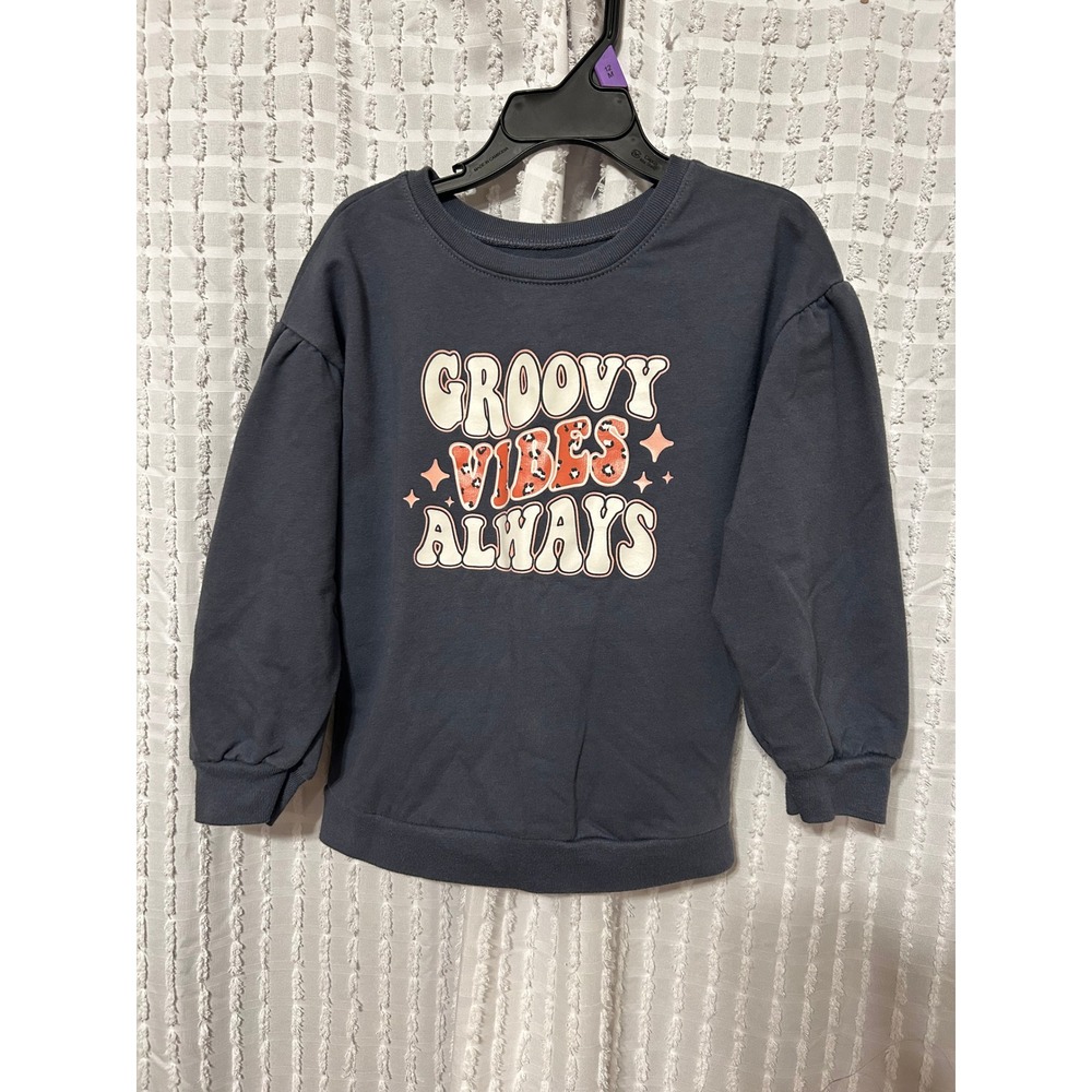 Garanimals Girls Groovy Vibes Always Sweatshirt Gray Retro Graphic Pullover 5T